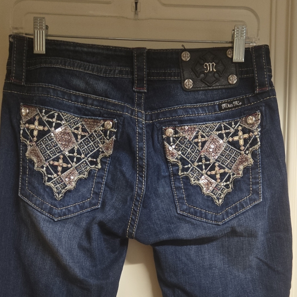 Miss Me Women's Dark Blue Boot Cut Jeans with Embellished Pockets